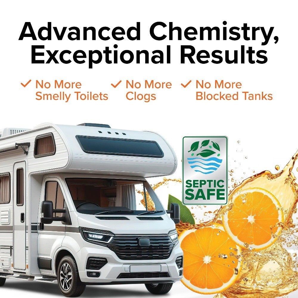 Septic Safe RV Toilet Treatment for Waste Tank Cleaning and Odor Control Orange