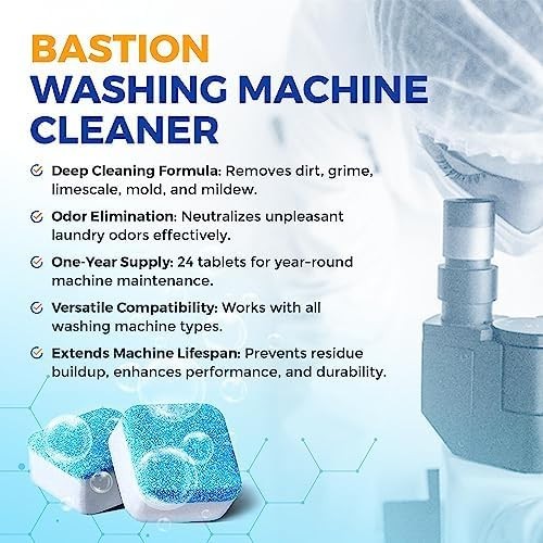 Bastion Washing Machine Cleaner, Deodorizer, & Descaler – 24 pack