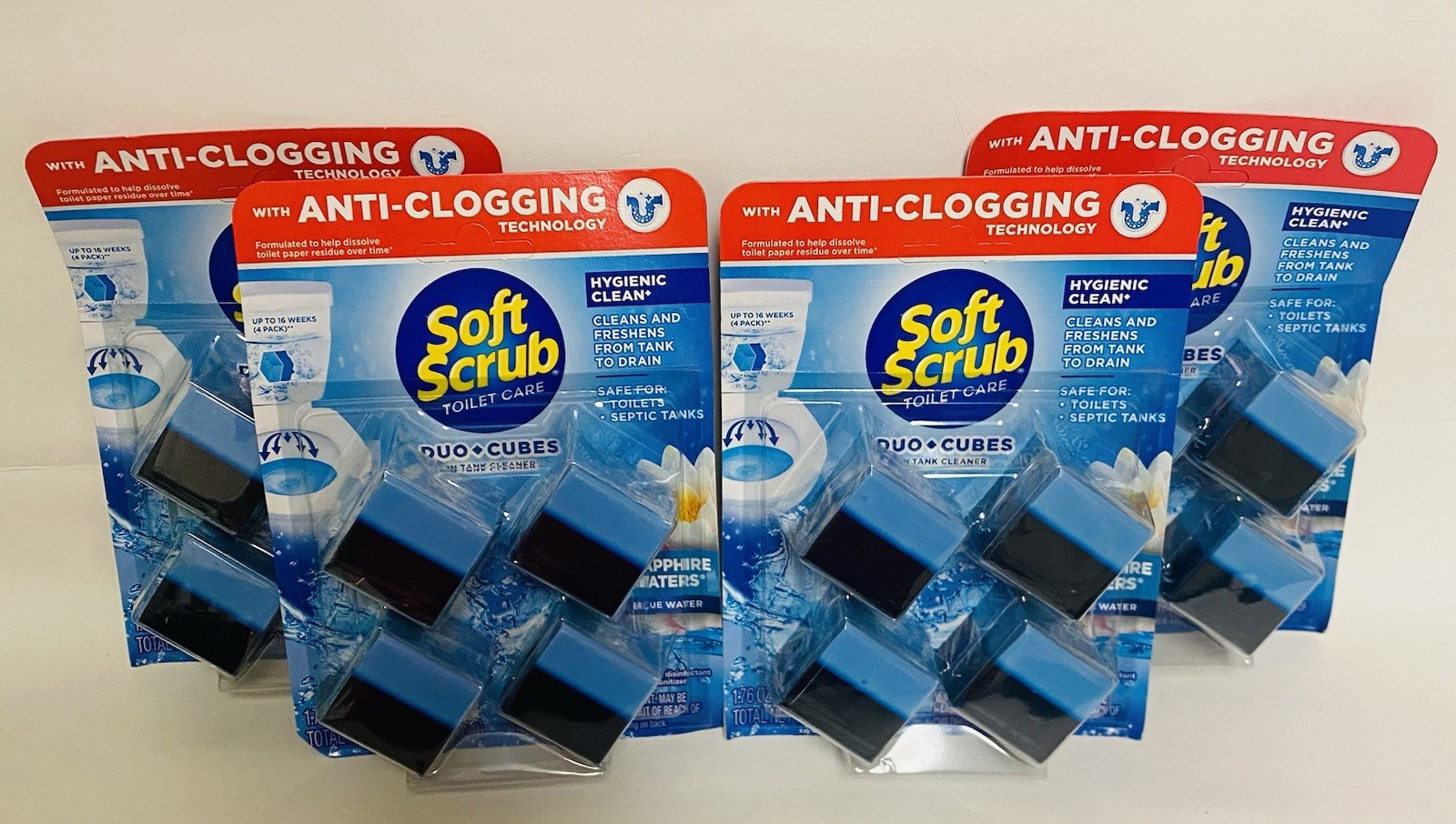 New Lot Of 4 Soft Scrub Duo Cubes In-Tank Toilet Cleaner, Sapphire Waters 4ct