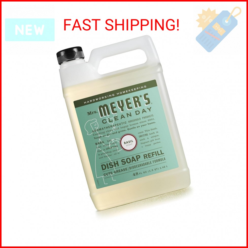 MRS. MEYER’S CLEAN DAY Liquid Dish Soap Refill, Basil, 48 fl. oz