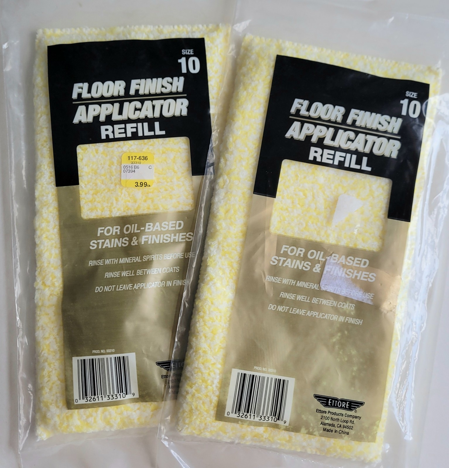 LOT OF 2 Ettore 33310 Size 10 Oil-based Floor Finish Applicator Refill