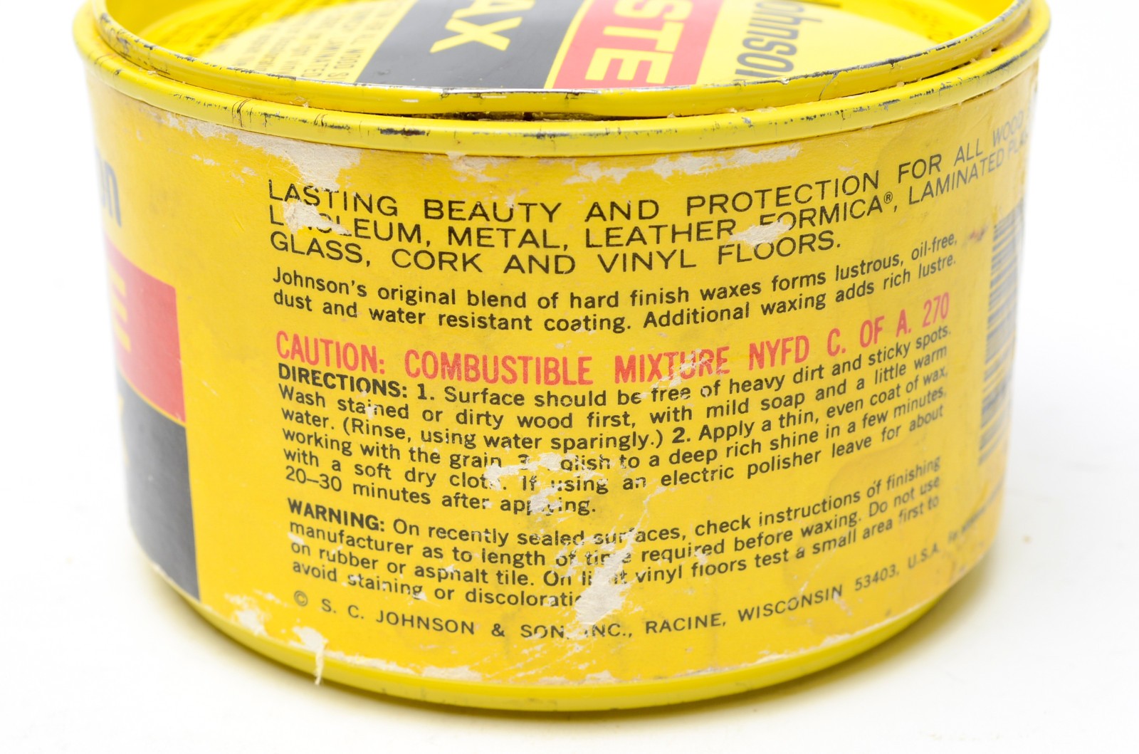 Johnson Paste Wax Original Formula 1 lb Metal Tin 1982 Nearly Full Discontinued