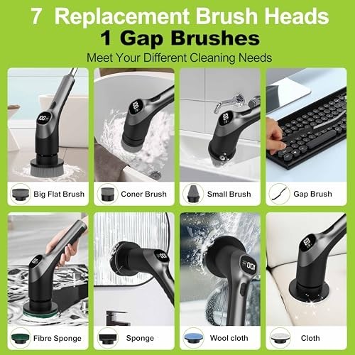 10-in-1 Electric Spin Scrubber – Waterproof Shower Cleaner Brush, 2-Speed, Retra