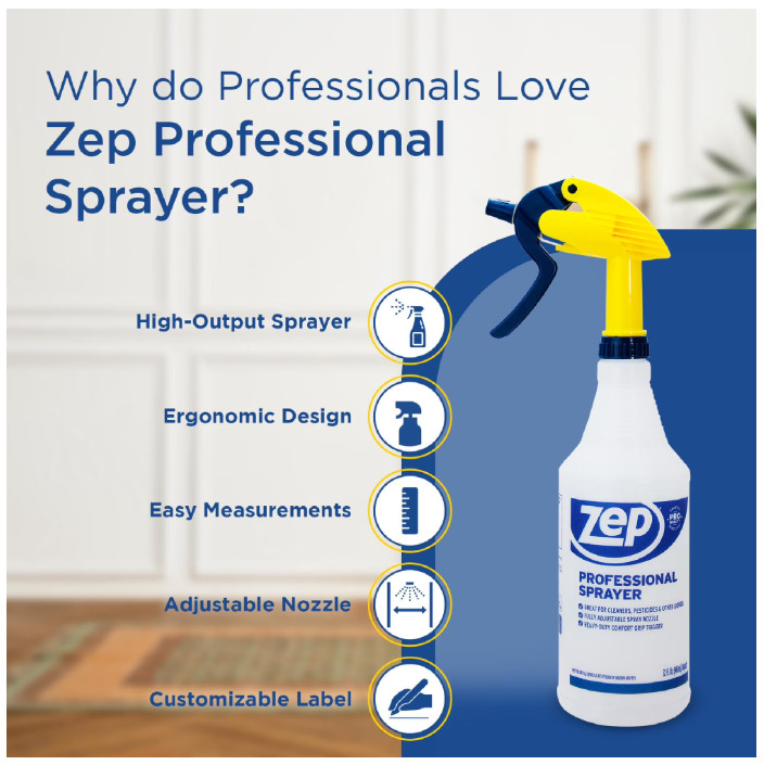 Zep Professional Plastic Spray Bottle, 32 oz, Adjustable Nozzle, (3 Pack)