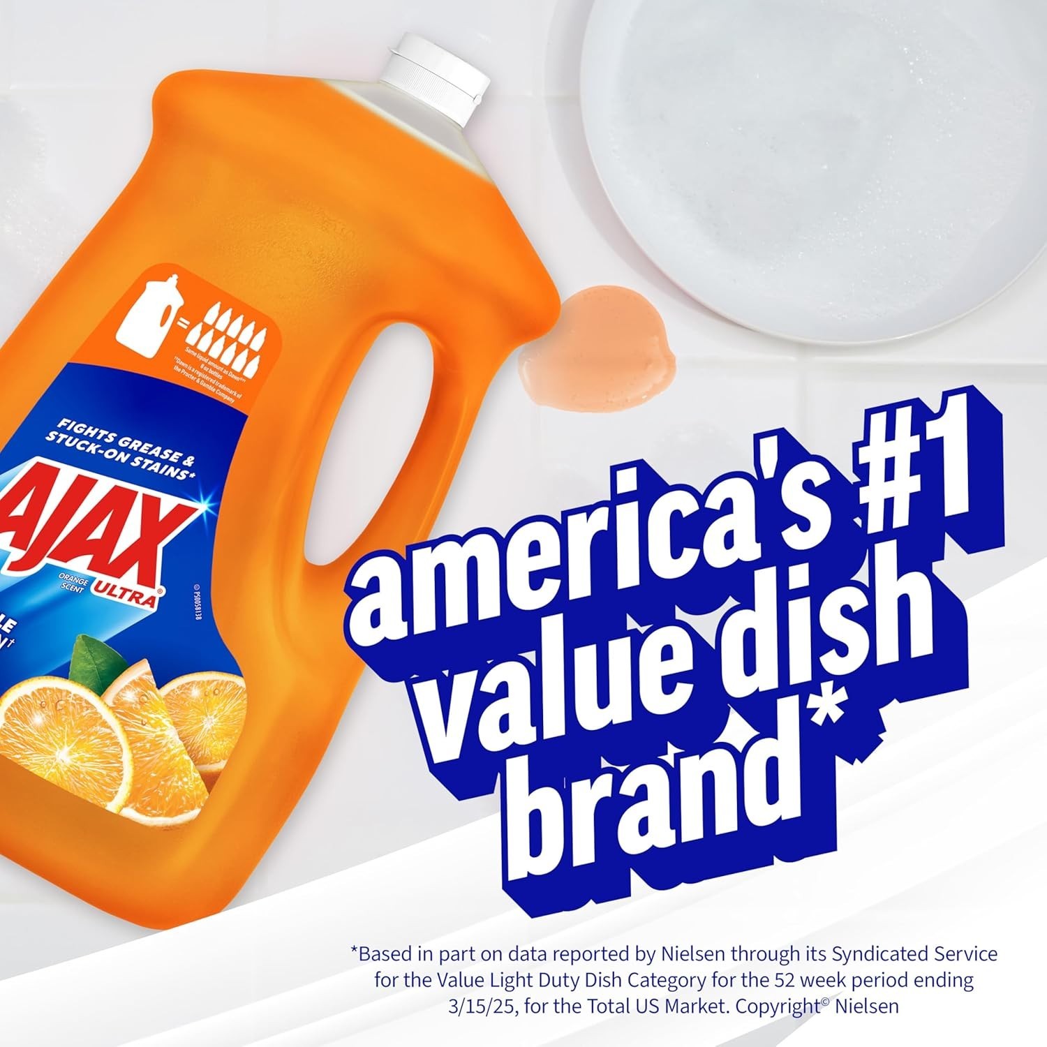 Ajax Ultra Triple Action, Dishwashing Liquid Dish Soap, Orange, 90 Fluid Ounce