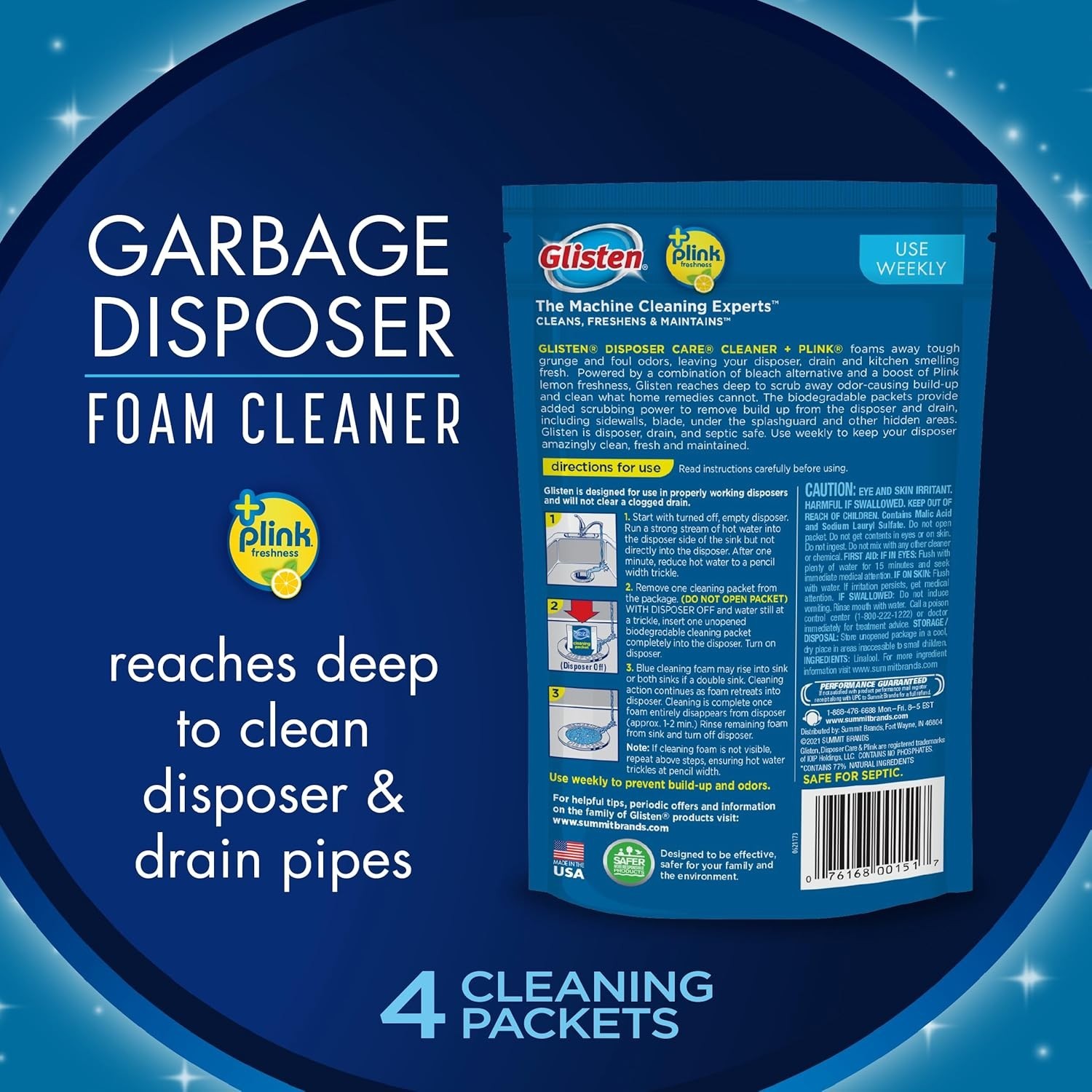 Lemon Scent Garbage Disposer Spray – 6 Biodegradable Foam Pack, Removes Buildup
