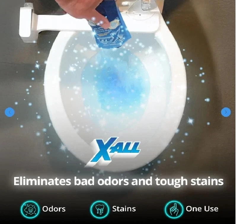 X-ALL Foaming Toilet Cleaner, Self-Activating Powder, 1 Pack(4 Treatments)