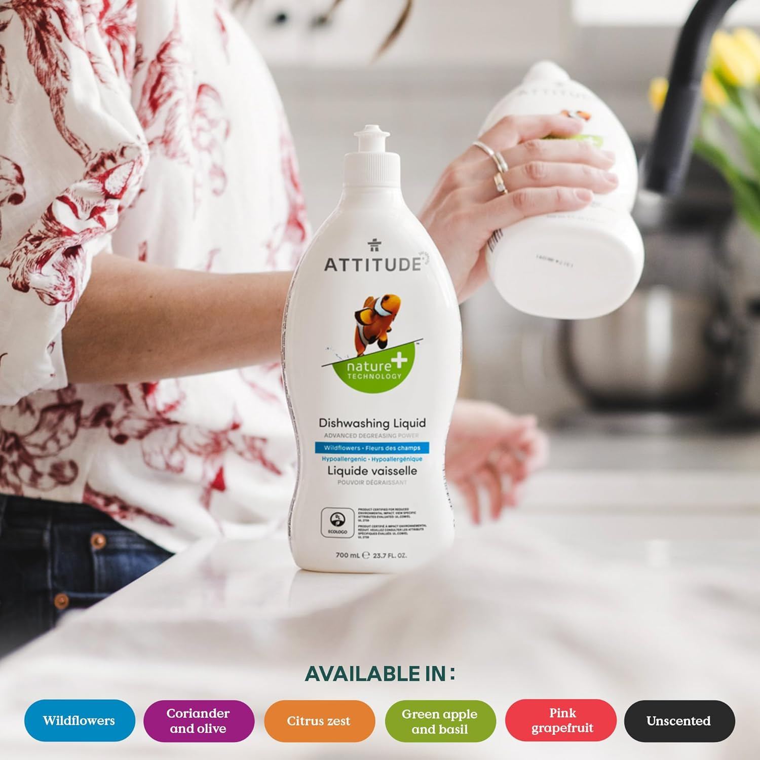 ATTITUDE Dishwashing Liquid, EWG Verified, Vegan Dish Soap, Plant Based, Natural