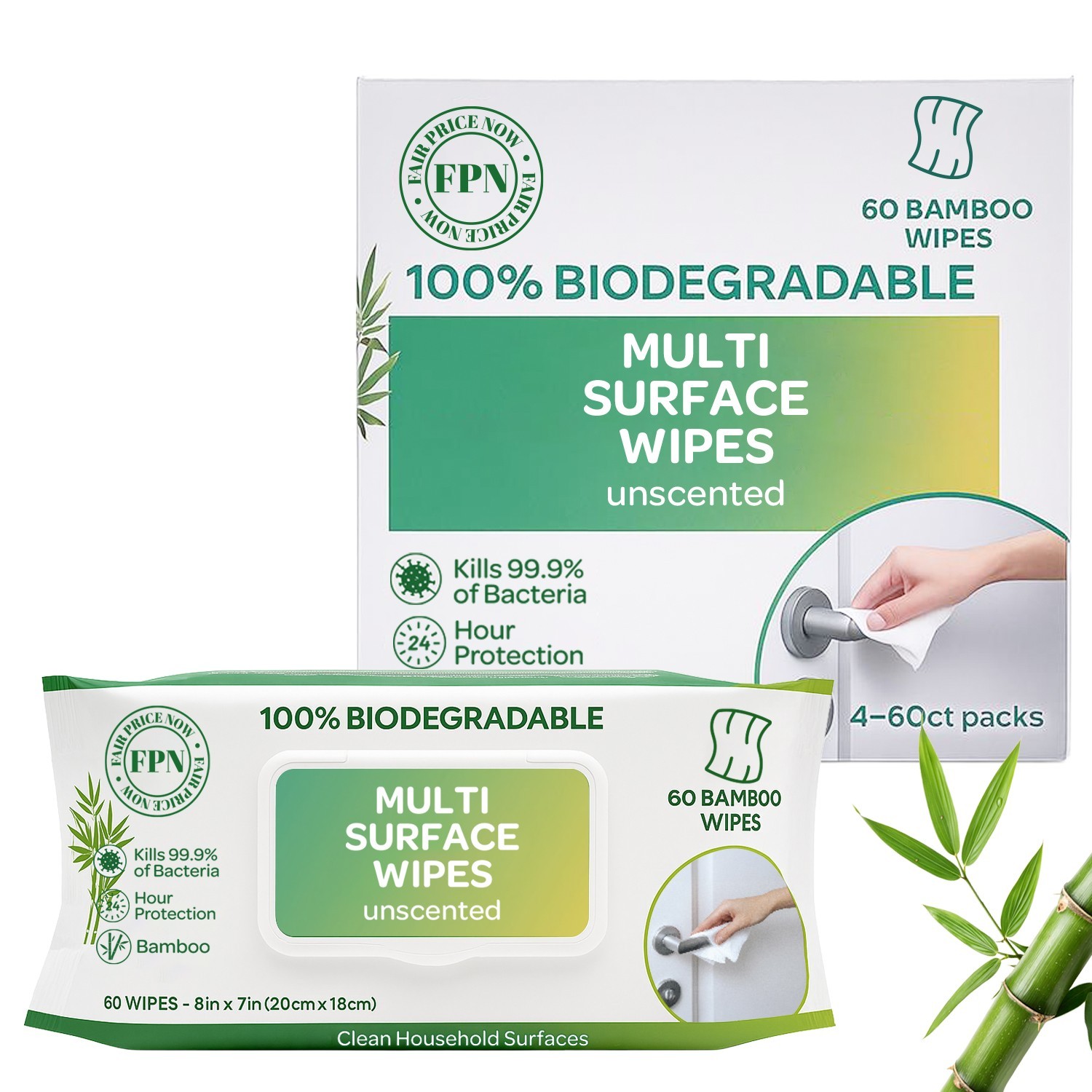 Multi-Surface Cleaning Wipes Bulk Unscented Large Wet Wipes 24 Pack 1440 CT-FPN