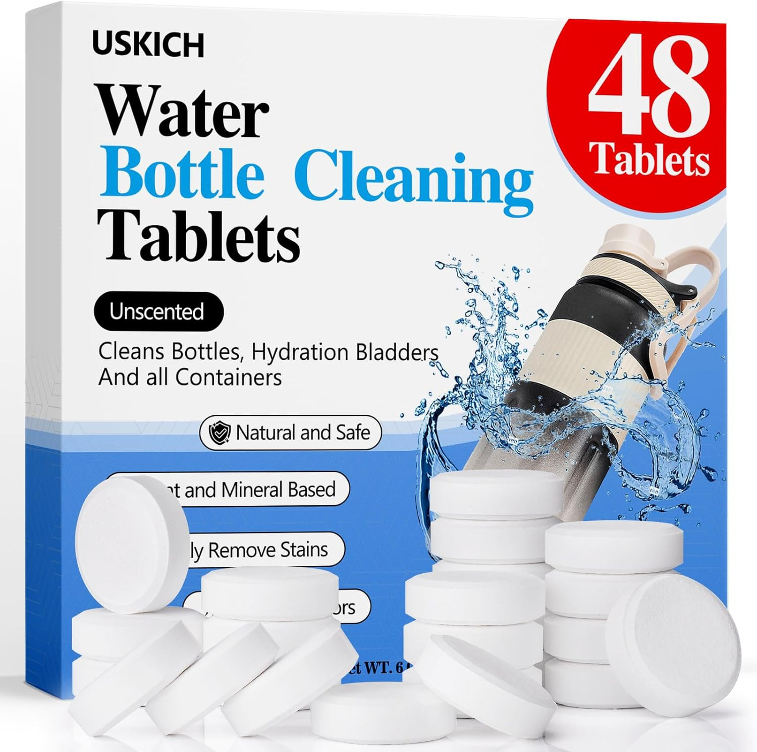 48 Pack Water Bottle Cleaning Tablets,Water Bottle Cleaner Great for Stainles…