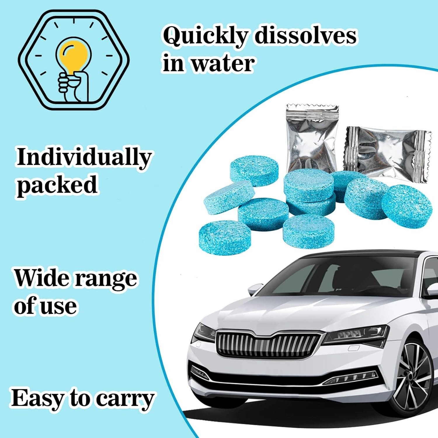 Car Windshield Washer Tablets – 100 PCS Washer Fluid Tablets Glass Cleaner Conce