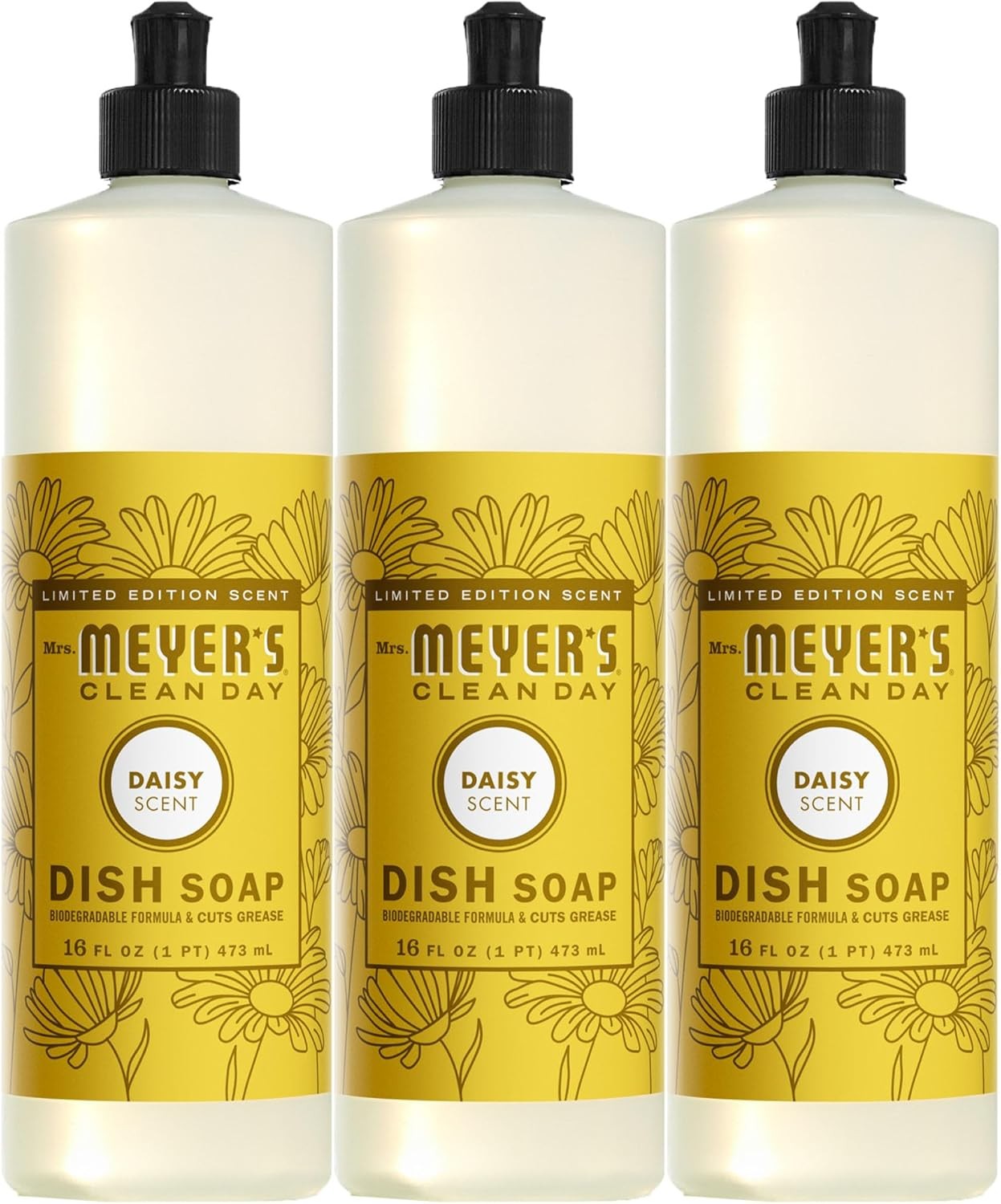 CLEAN DAY Liquid Dish Soap Daisy Scent 16 Ounce Bottle Pack of 3)