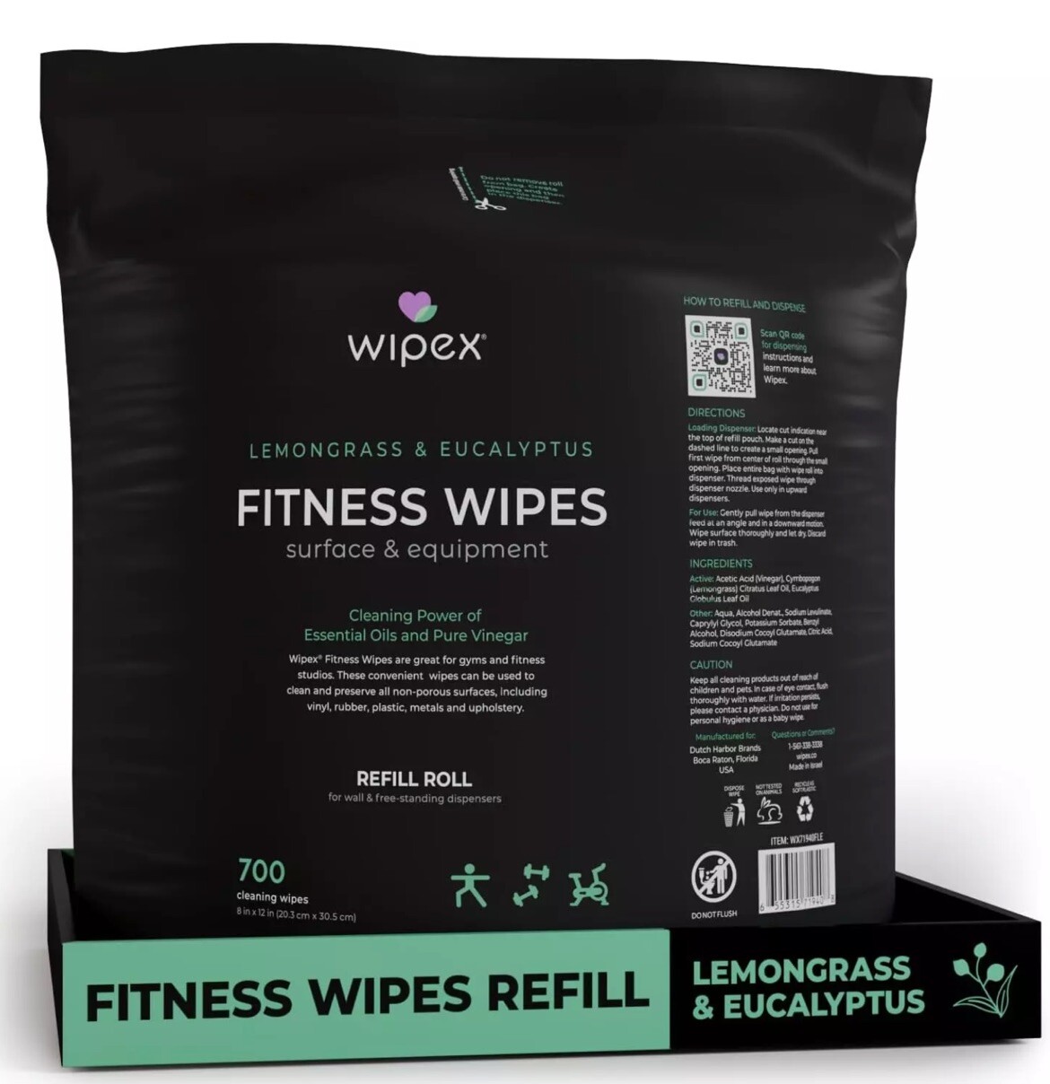 Wipex Gym & Fitness Wipes Refill Pack 700 Large Natural Wipes with Vinegar & Lem