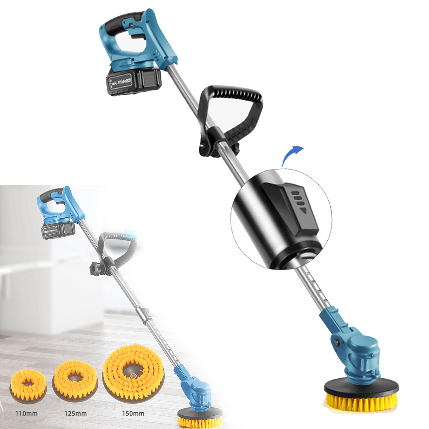 Cordless Power Scrubber Compatible, Brushless Floor Cleaner W/Extension Handle~