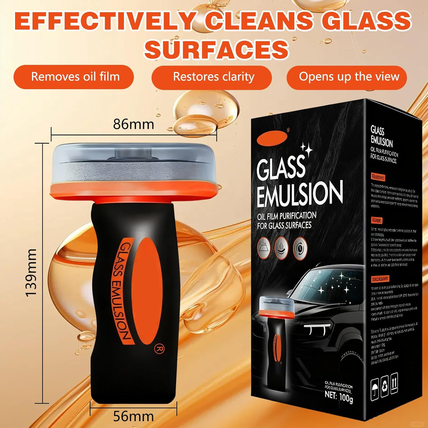 2Pcs Glass Oil Film Remover for Car, Roll-On Glass Emulsion Cleaner with Cleanin