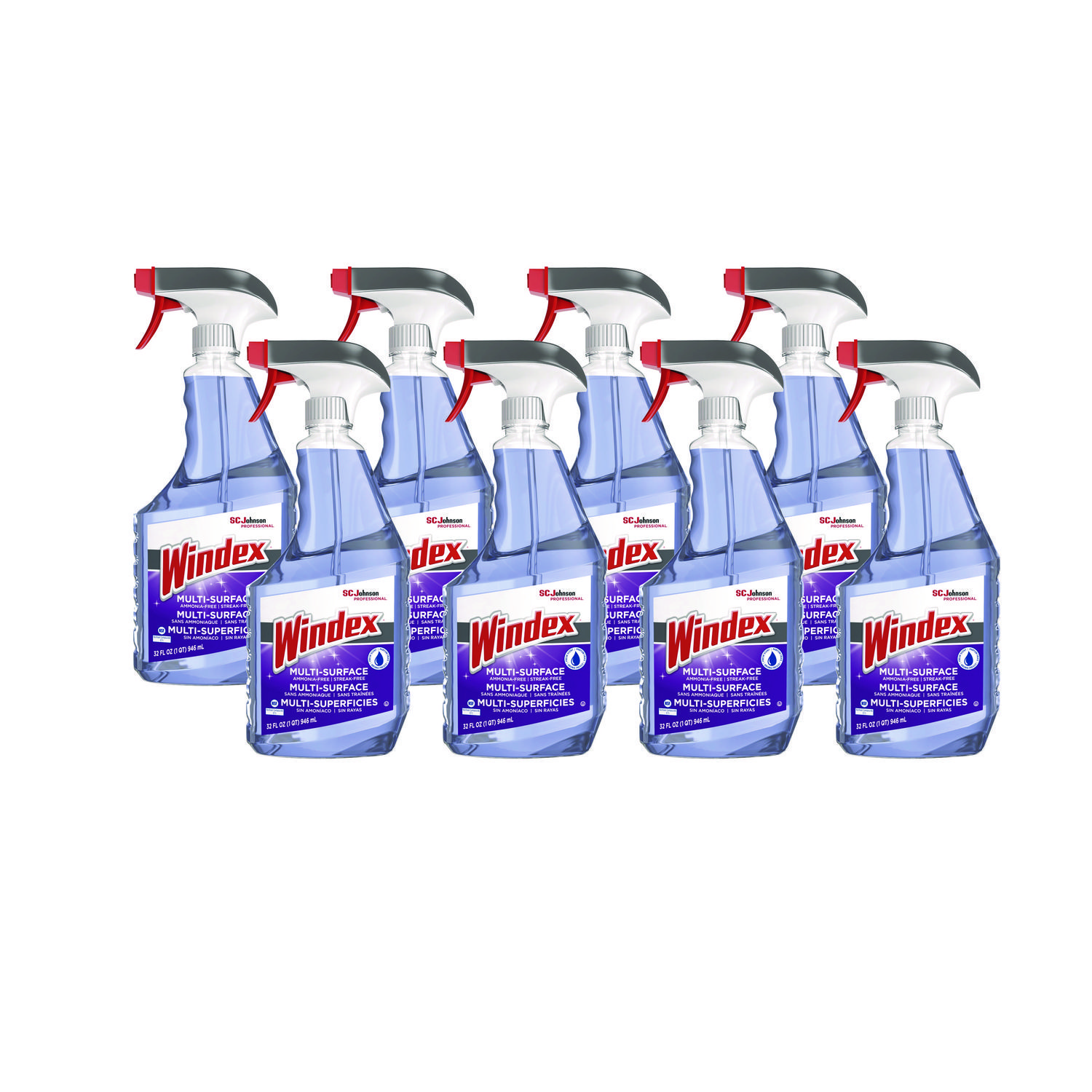 Windex? Non-Ammoniated Multi Surface Cleaner, Pleasant Scent, 32 oz Bottle, 8/Ca