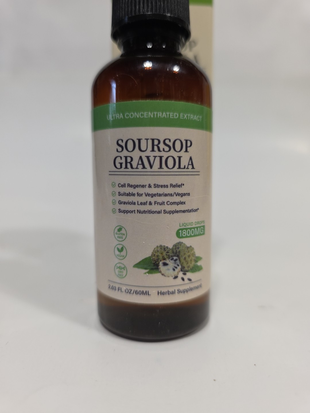 Soursop Graviola, 100% Natural Organic Drops, 2 fl oz Herbal Supplement Exp 7/27