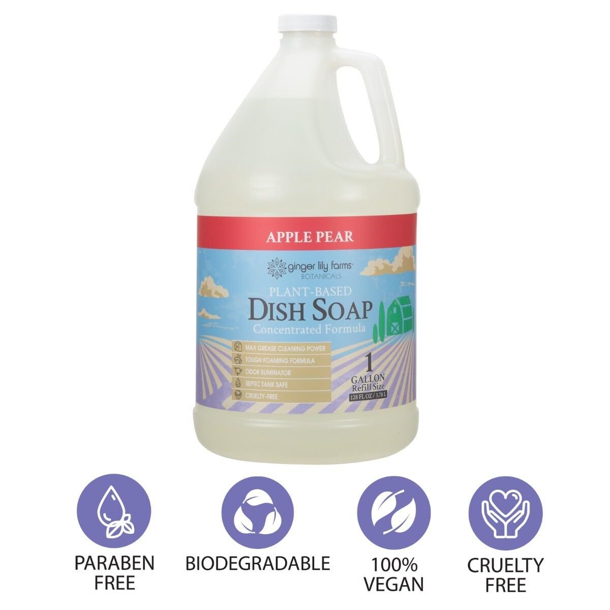 Ginger Lily Farms 128 Fl Oz Plant Based Dish Soap Maximum Grease Cleaning Power