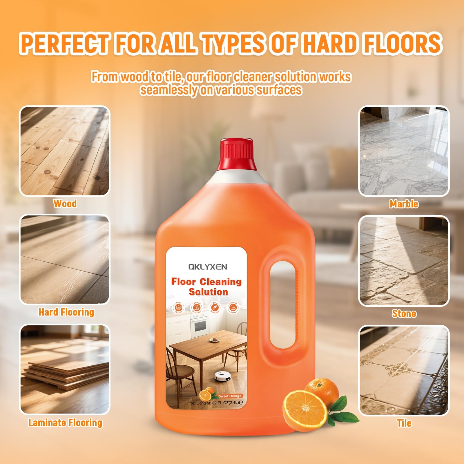 Floor Cleaning Solution Compatible with Roborock – 82 fl oz Orange Floor Clea…