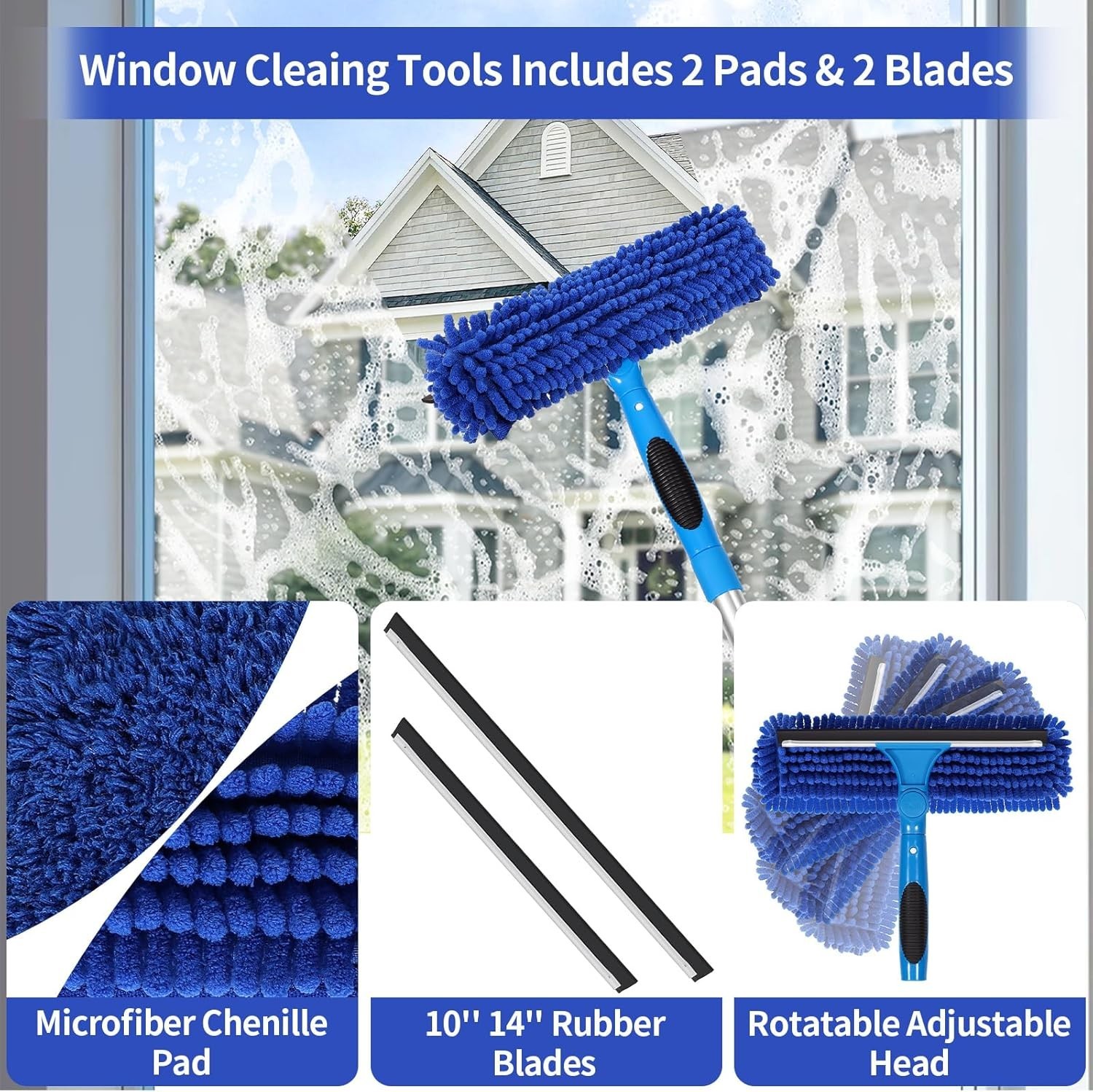 62″ or 72″ Window Squeegee for Window Cleaning – Long Handle Window Cleaner Tool