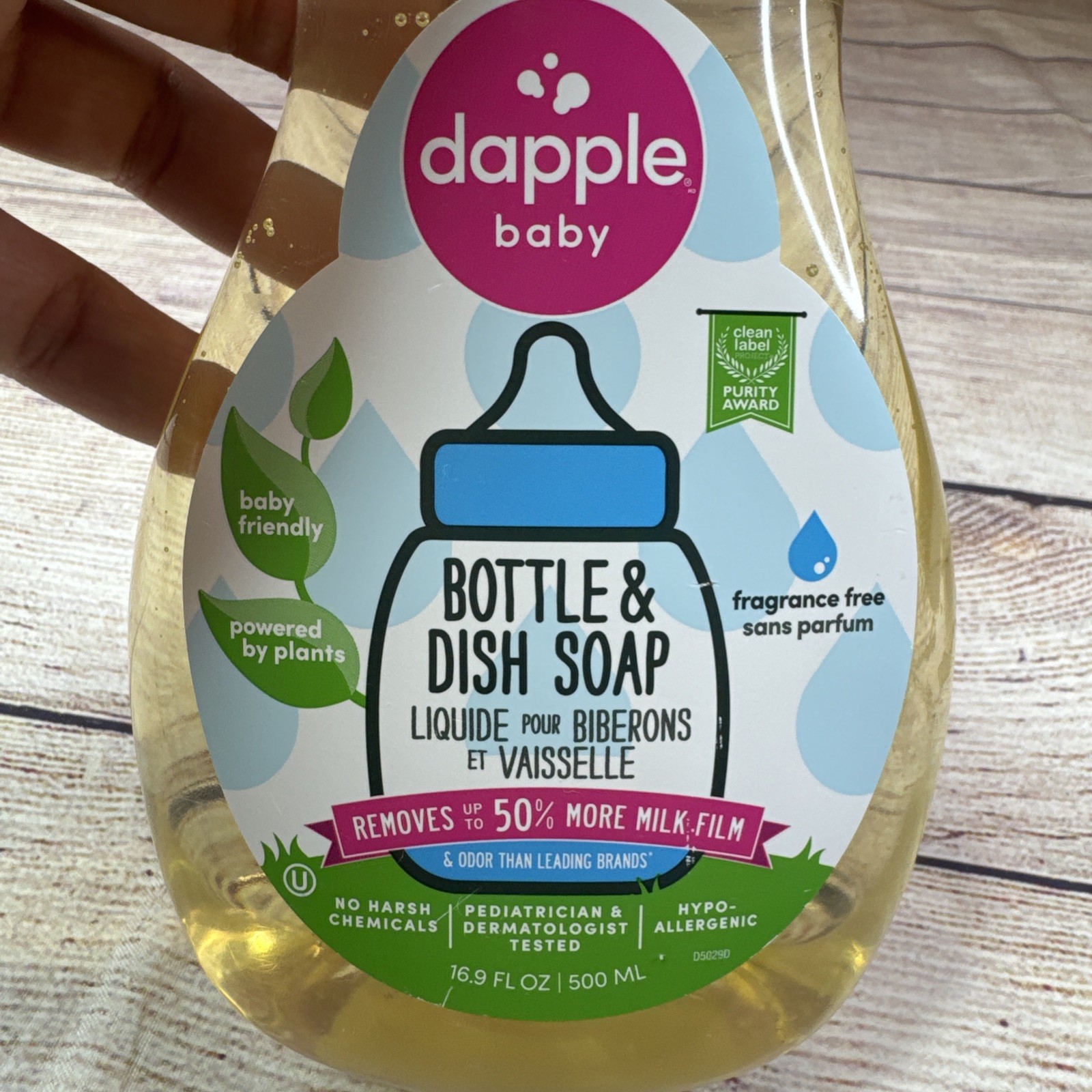 Dapple Baby Bottle & Dish Soap 16.9oz, Plant-Based,Fragrance-Free
