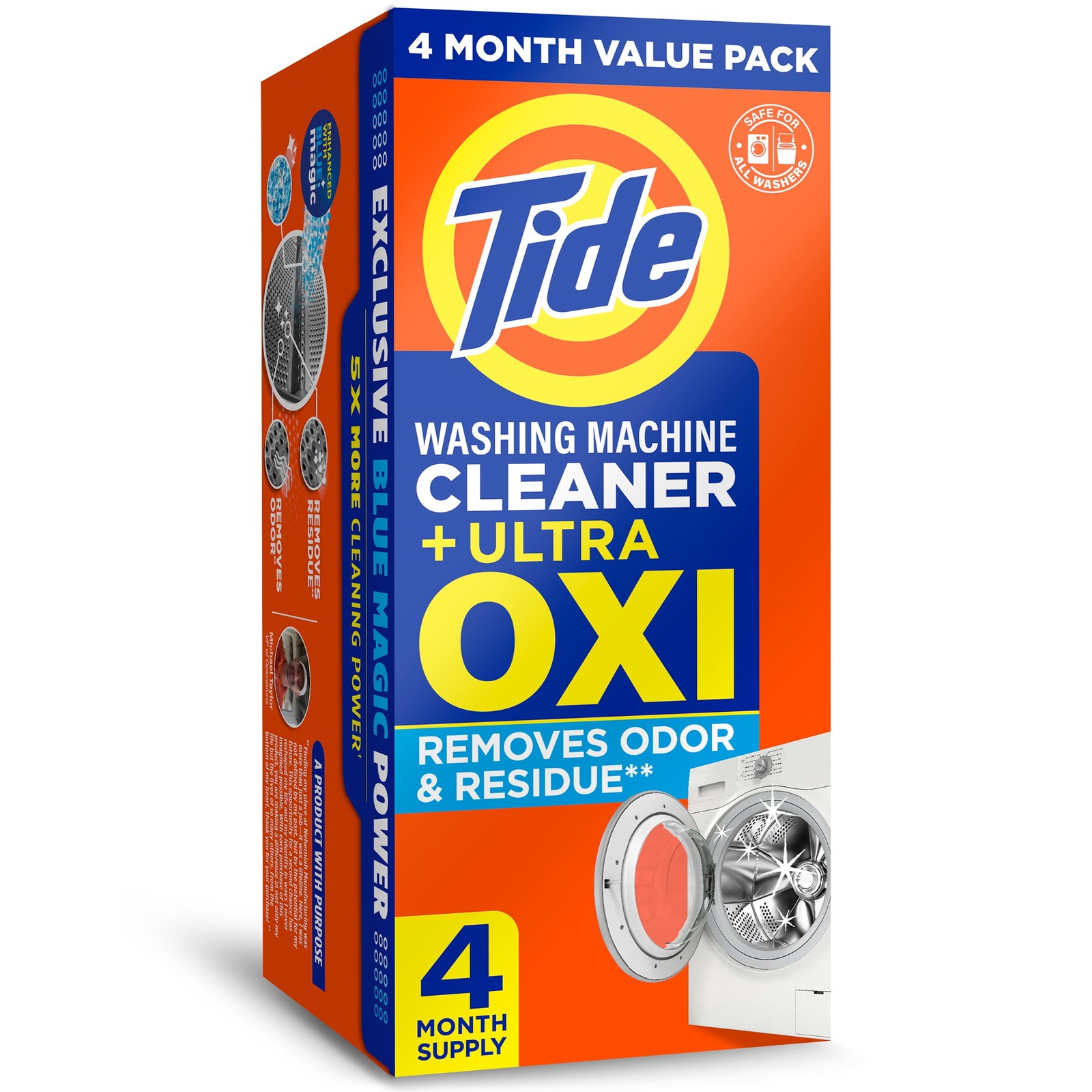 Tide Washing Machine Cleaner with Oxi Powder, Washer Residue Remover, 4 Count