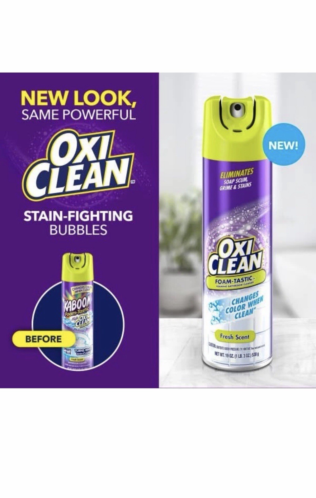 OxiClean Foam-Tastic Bathroom Cleaner, 19 Oz, 2 Pack, Fresh Scent