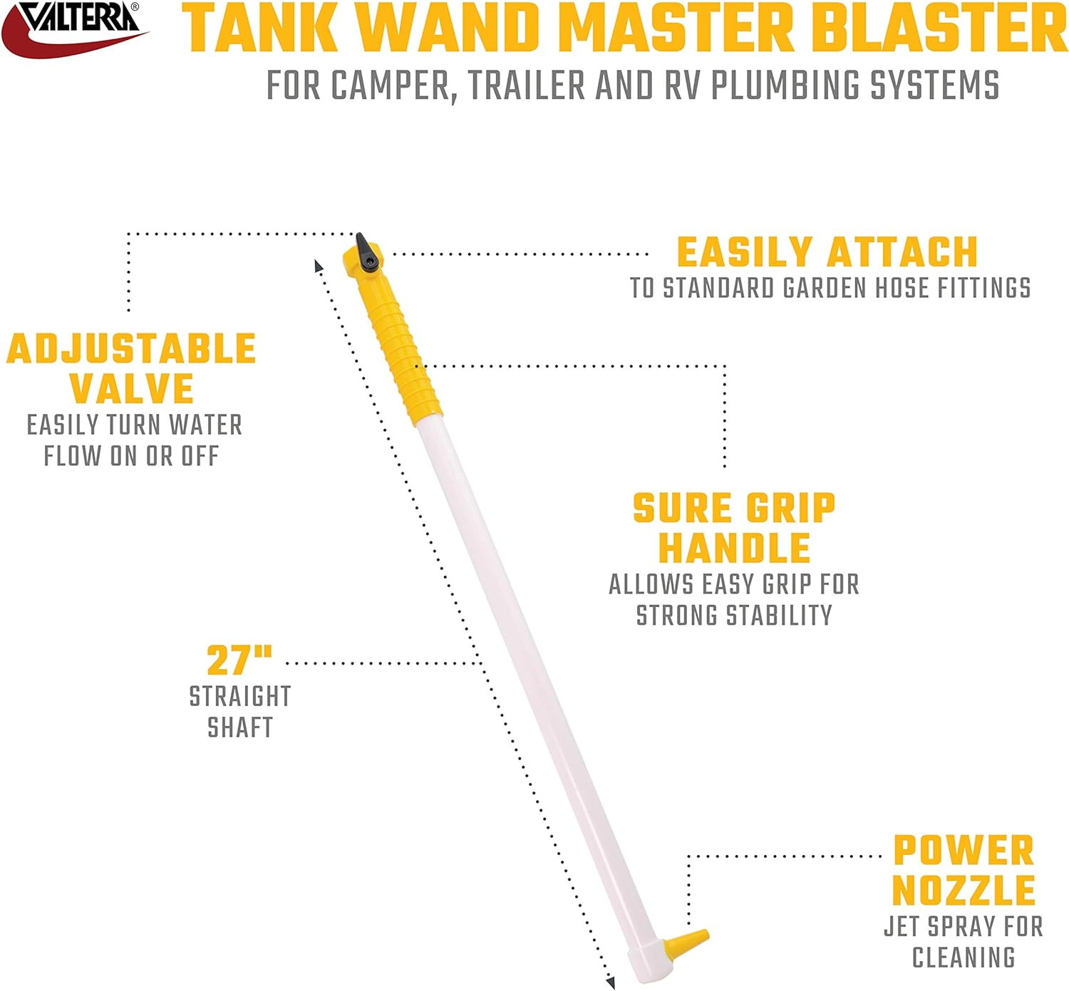 A01-0184VP Master Blaster RV Tank Cleaning Wand with Power Nozzle , White