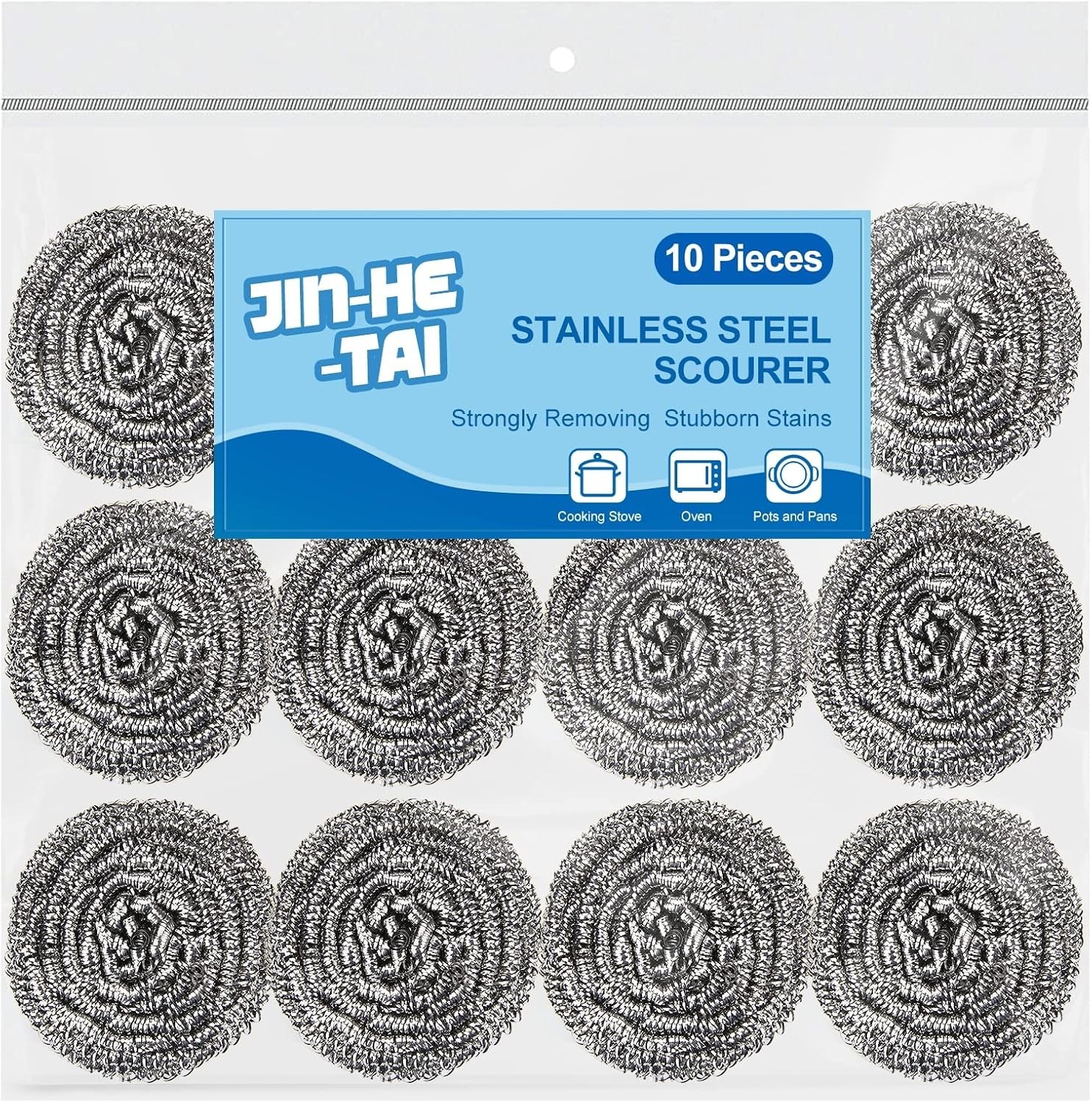10 Pack Stainless Steel Scrubber, Steel Wool Srubber for Scouring Stubborn Messe