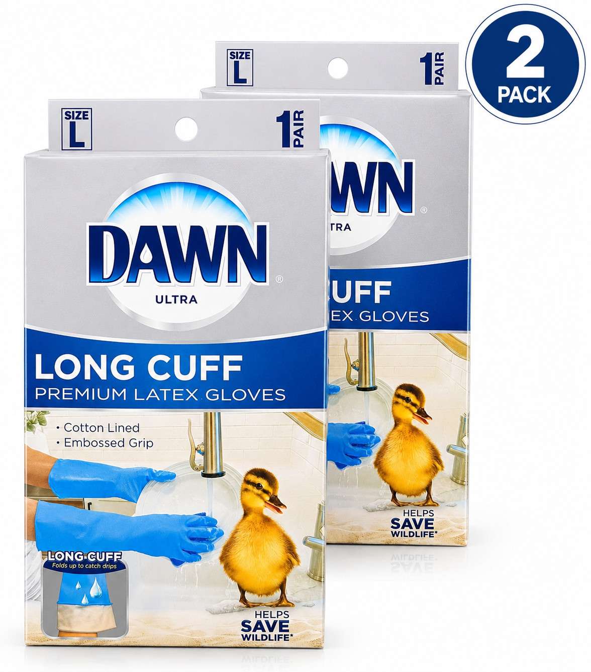 Dawn Large Reusable Latex Gloves 2Pack Long Cuff Heavy Duty Cleaning Gloves