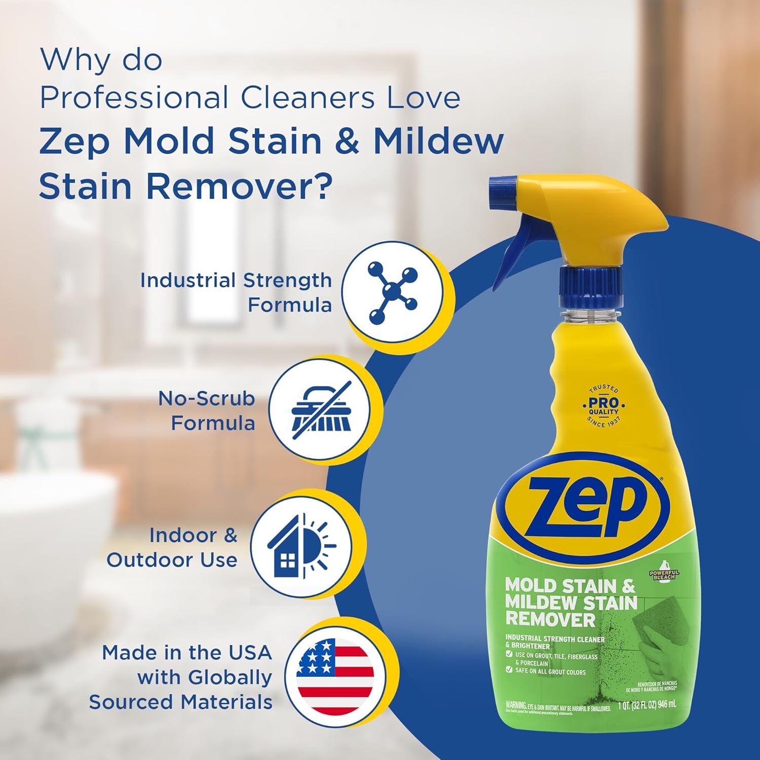 Zep Mold Stain and Mildew Stain Remover – 32 oz (Pack of 4) ZUMILDEW32 – Profess