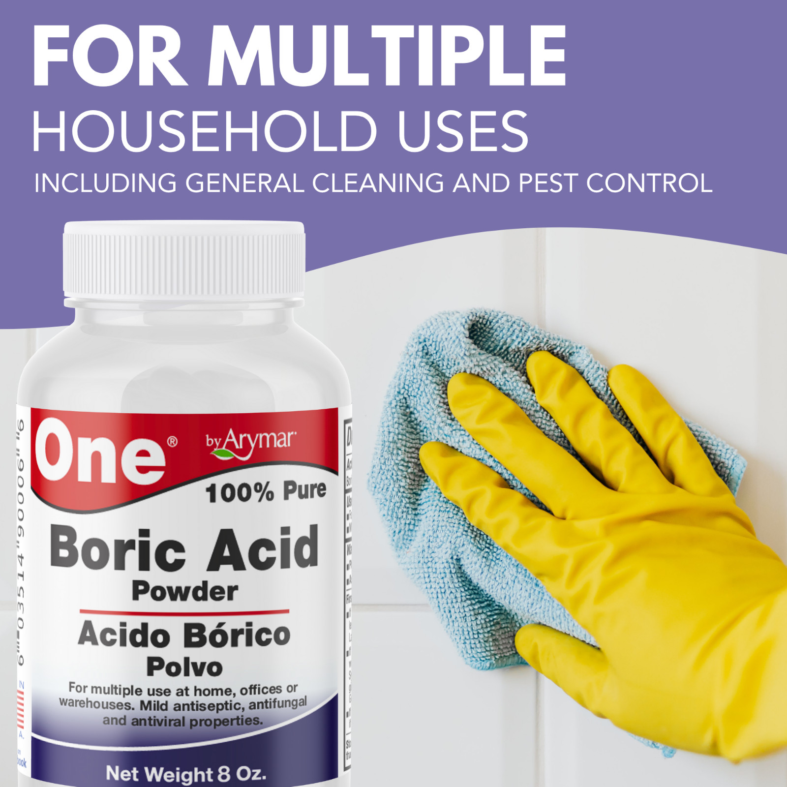 Arymar 100% Pure Boric Powder Granulated, Multi-Purpose Cleaner 8 fl oz (2-Pack)