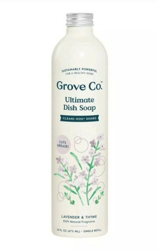 Grove Co. Ultimate Dish Soap Refill in Aluminum Bottle – Lavender & Thyme – 16Oz