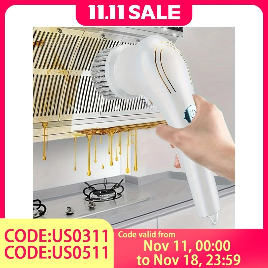 Electric Cleaning Brush Spin Scrubber Sponge Brush with Handle Multi Head