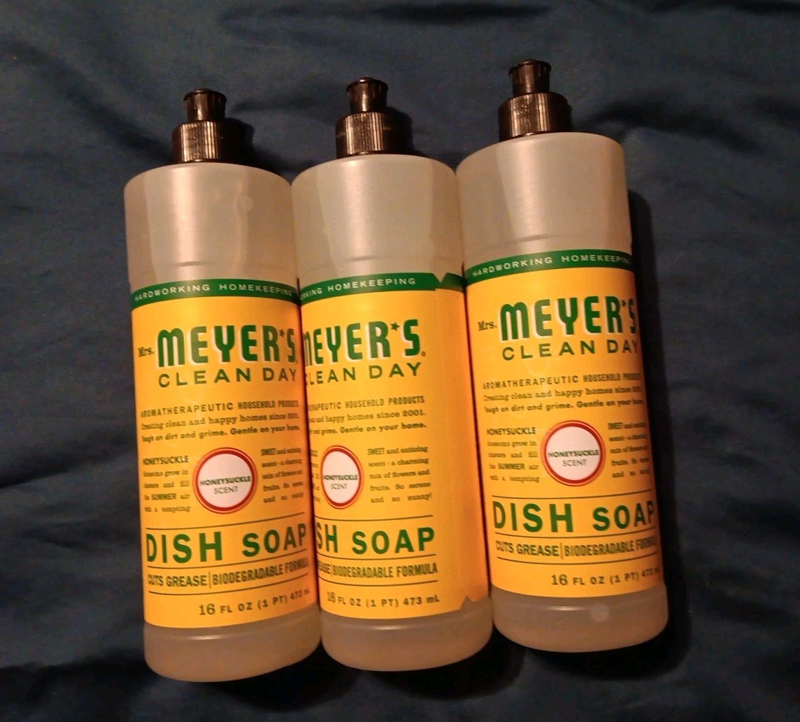 3 Mrs. Meyer’s Clean Day Liquid Dishwashing Soap 16oz Honeysuckle (M16)