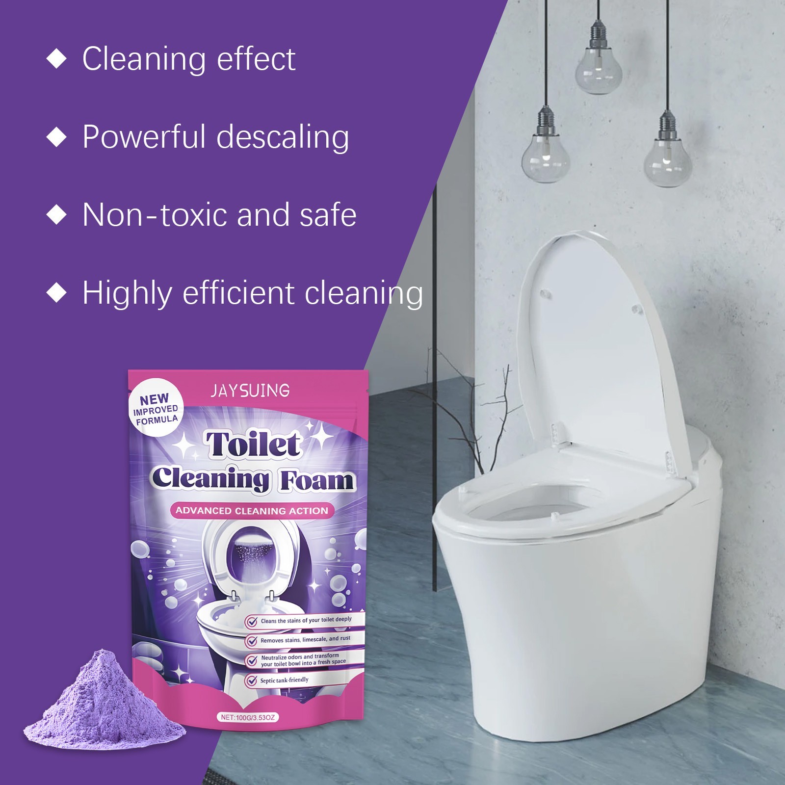 1/2/3 Bags 100g Fizzclean Toilet Foam Cleaner, Insta-Action Fizzclean Foam Clean