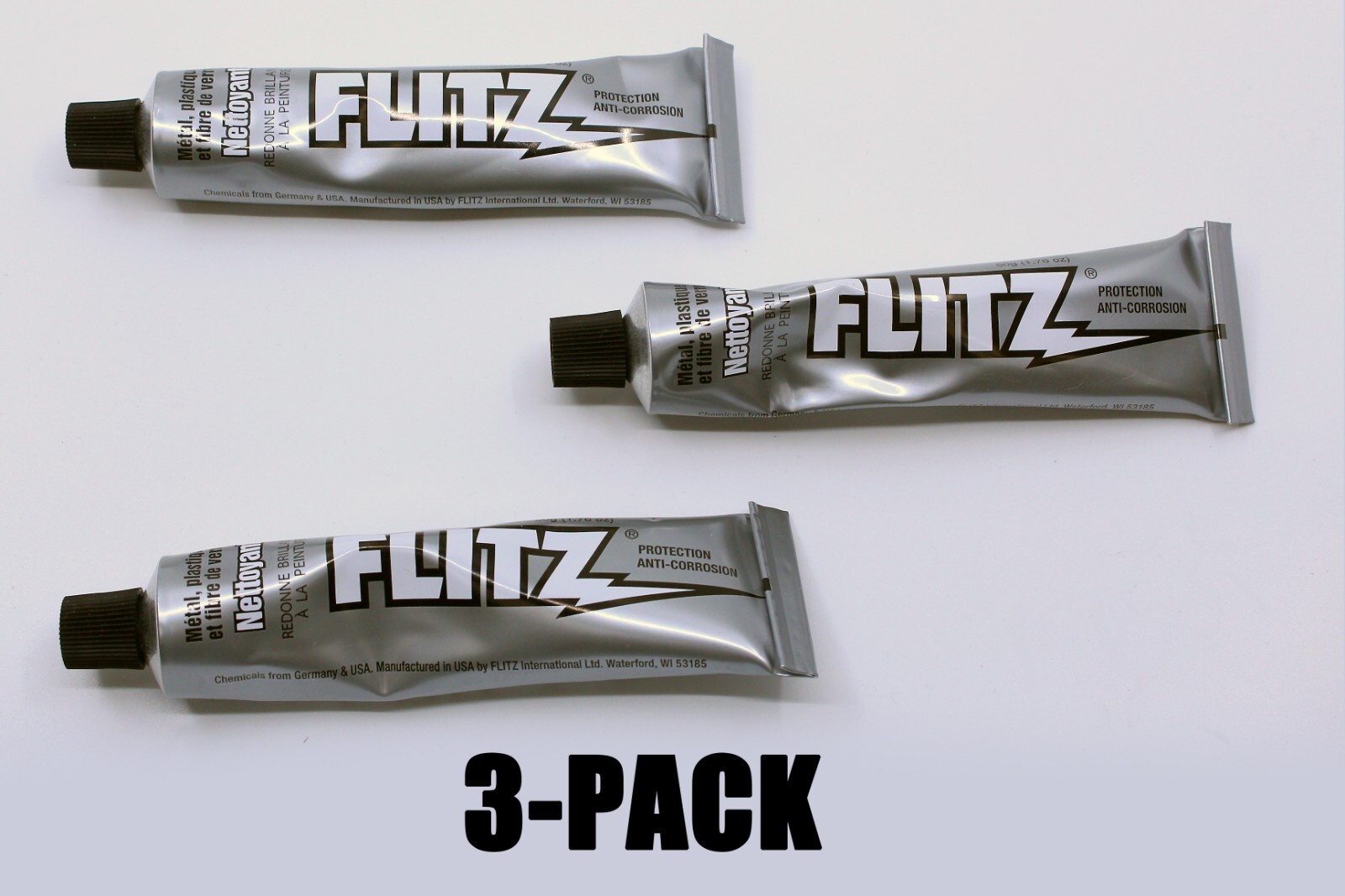 Flitz Metal Polish 3PK Plastic, Fiberglass Cleaning Waxing Paste 1.76 oz. Tubes