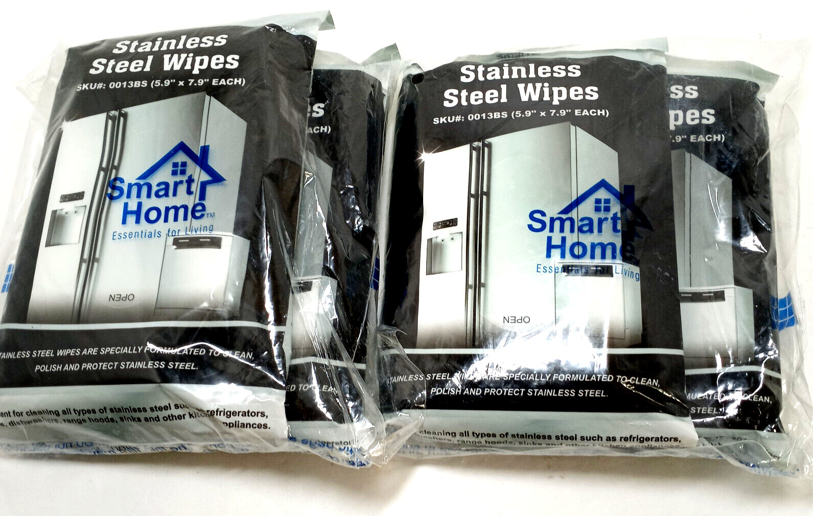 Smart Home Stainless Steel Wipes 30 Count Set of 2 Packs 60 Wipes Total NEW