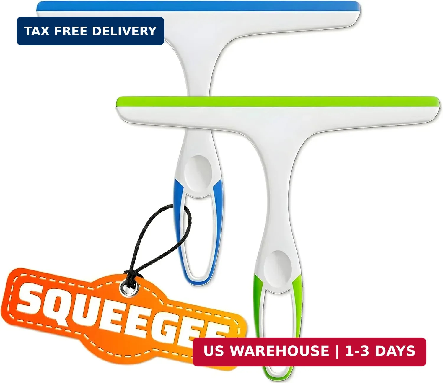 2 Pack Shower Squeegee for Glass Doors – 9.5″ Silicone Blade Window Cleaner Tool