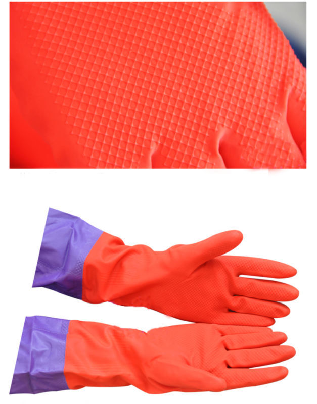 2Pairs Rubber Latex Warm Gloves Extra Long Cuff Sleeve Kitchen Dish Cleaning PVC