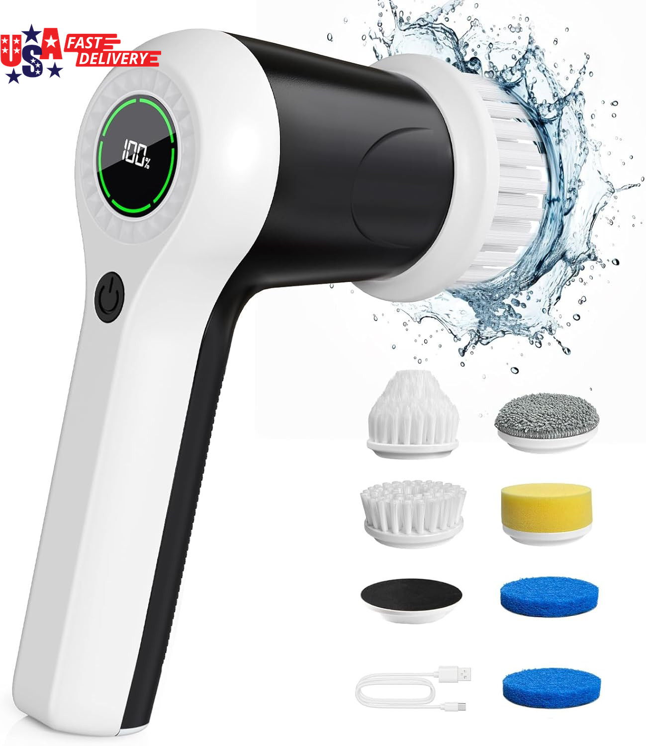 Electric Spin Scrubber, Cordless Shower Scrubber with Battery Level Display, 2 S