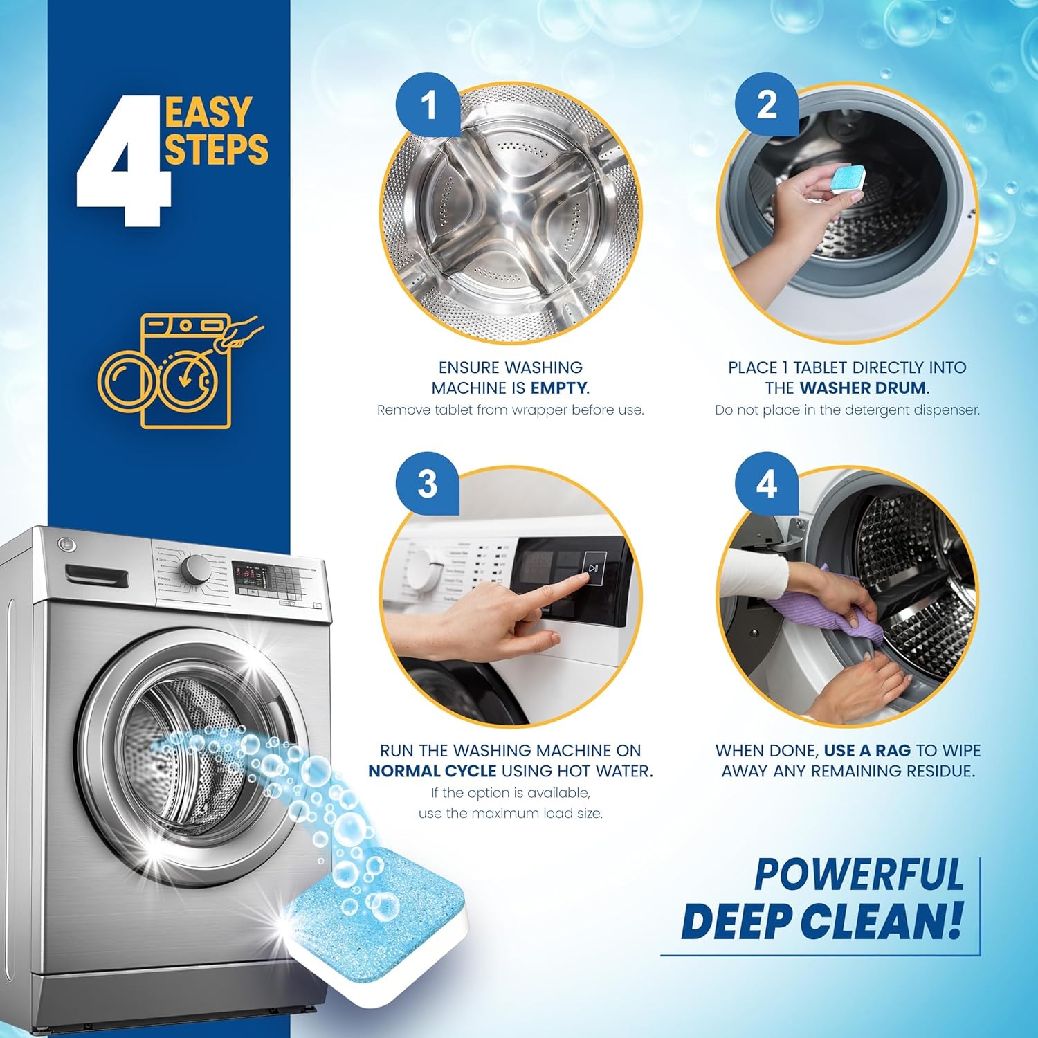 Washing Machine Cleaner Tablets 24 Pack Front & Top Load Washer Descaler