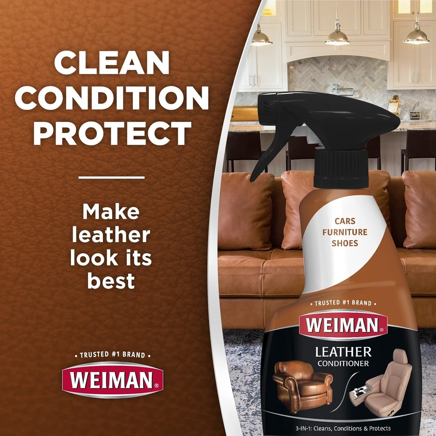 Weiman LEATHER CONDITIONER CLEANER Protect Restore Car Auto Seat Sofa 12oz spray