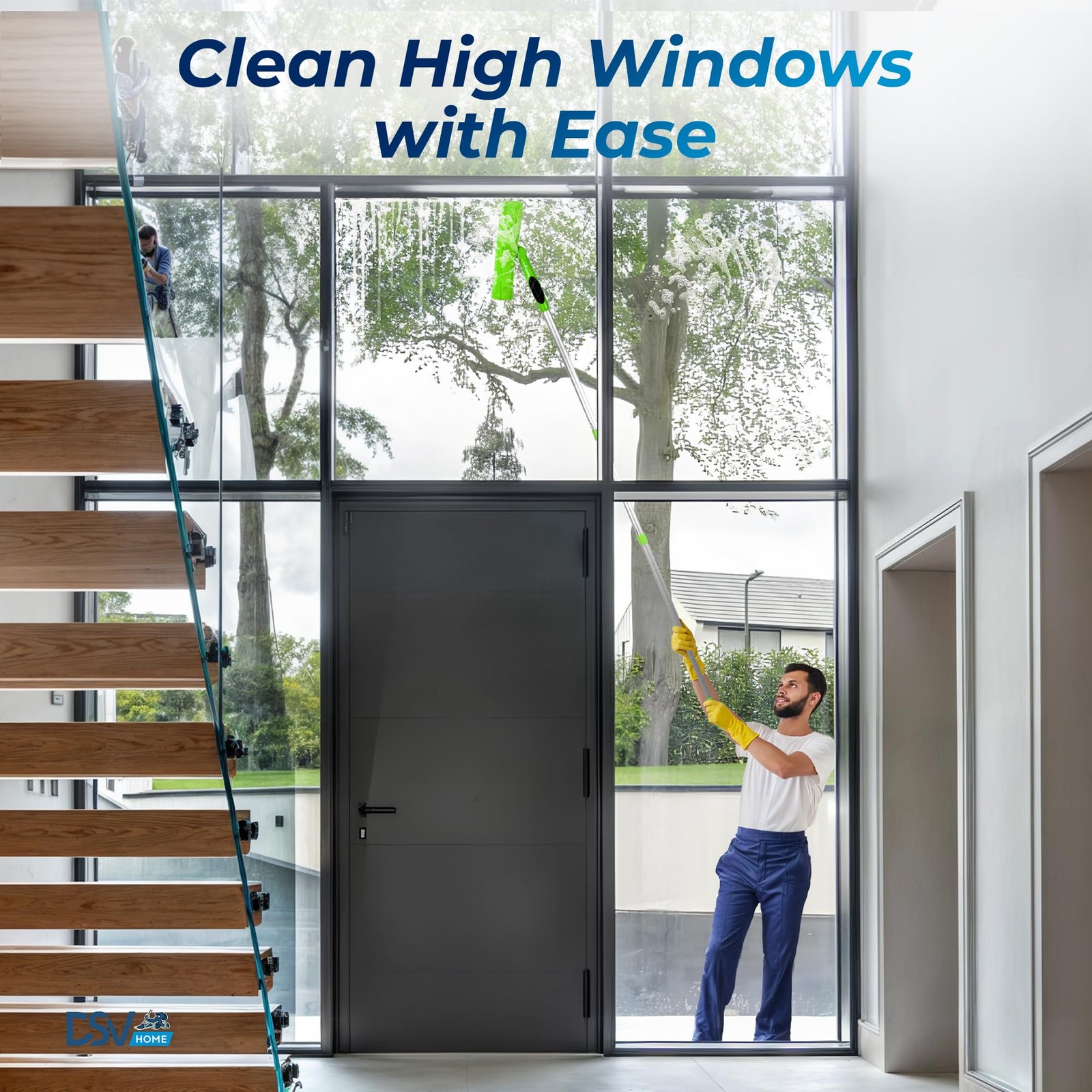 Professional Window Squeegee for Window Cleaning, 2 in 1 Rotatable Window Cle…