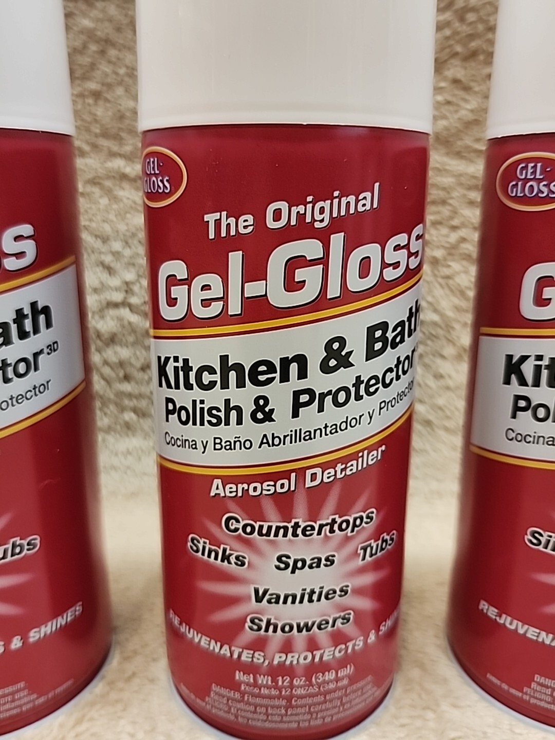 Lot of 3: Original Gel-Gloss Kitchen & Bath Polish & Protector, 12oz Aerosol Can