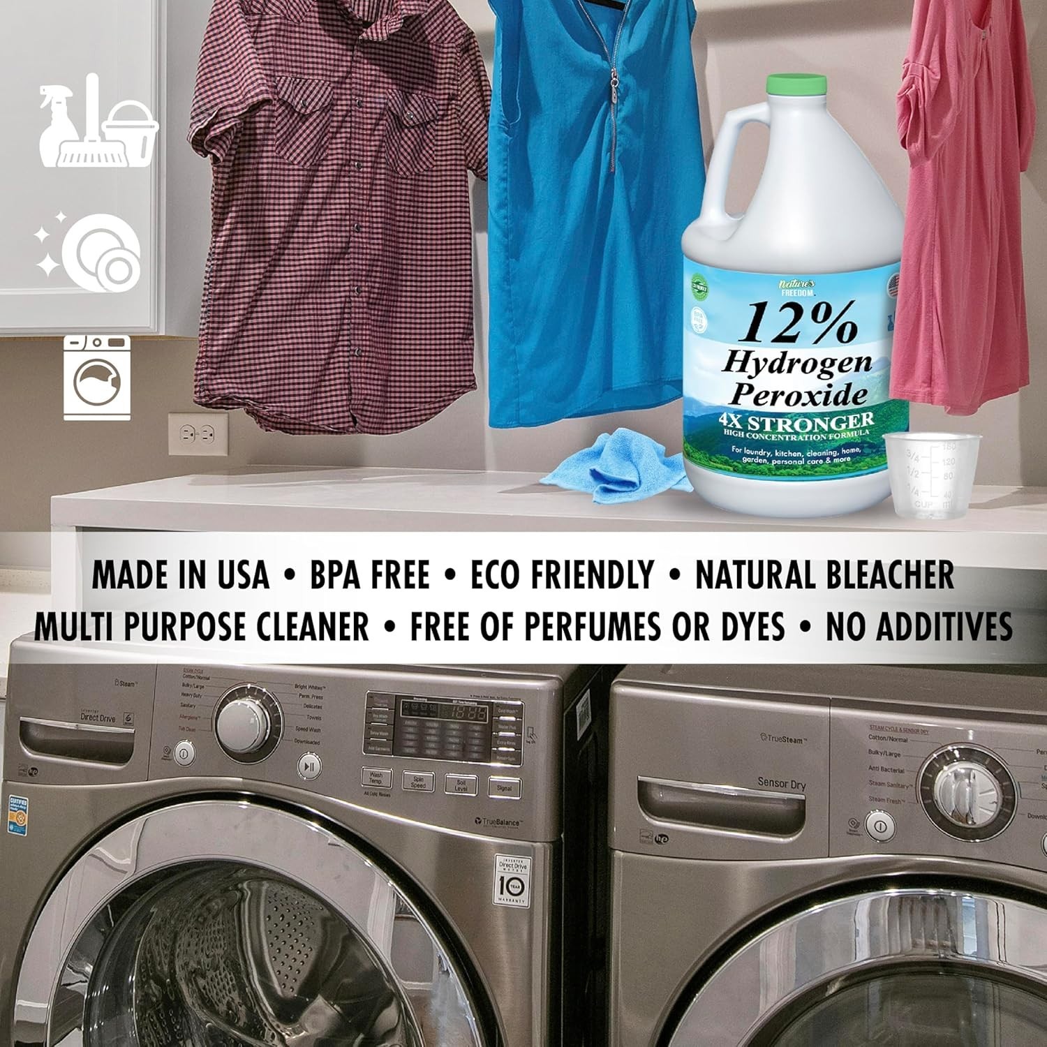 12% Hydrogen Peroxide, Food Grade H2O2 and Purified Water Only, 1 Gallon