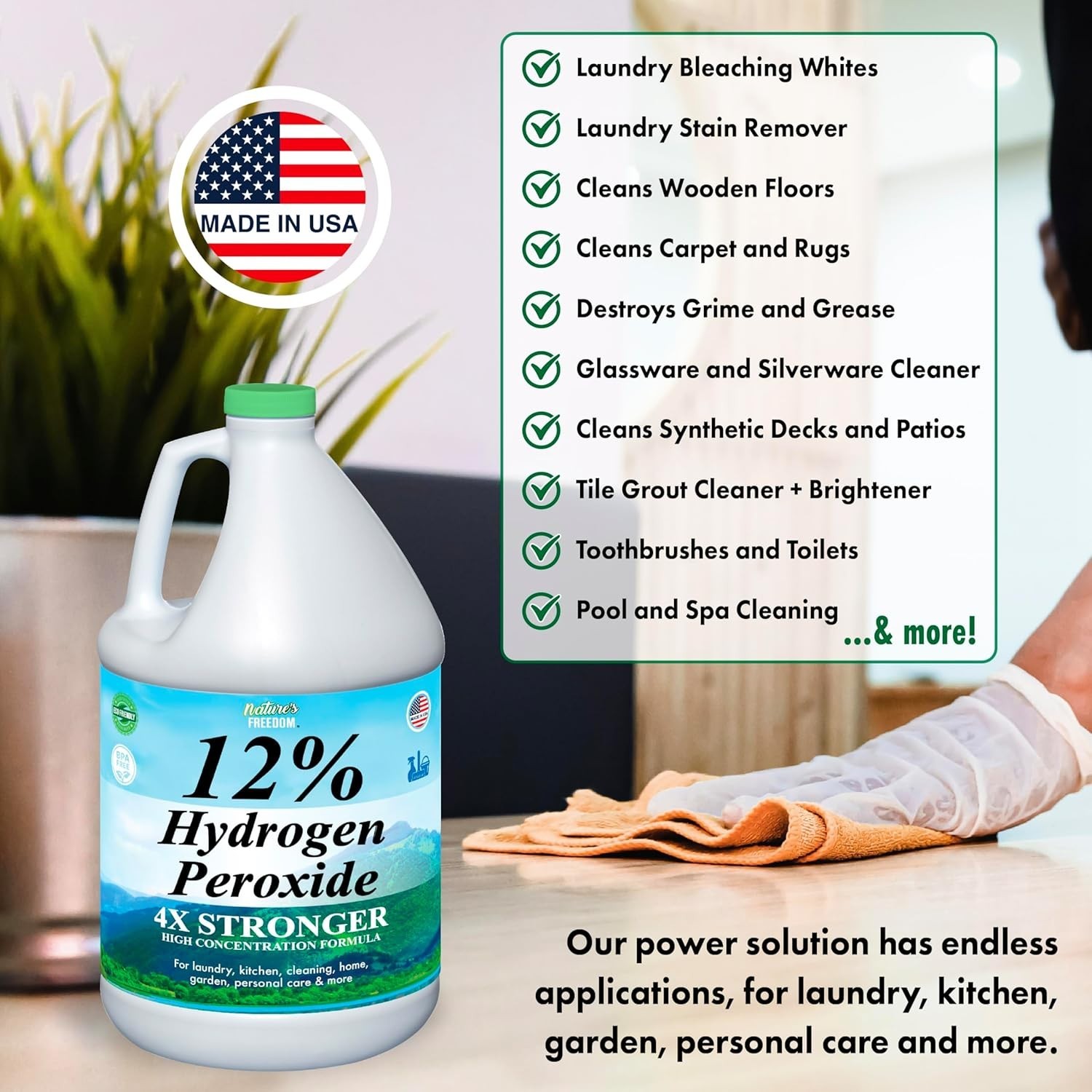 12% Hydrogen Peroxide, Food Grade H2O2 and Purified Water Only, 1 Gallon