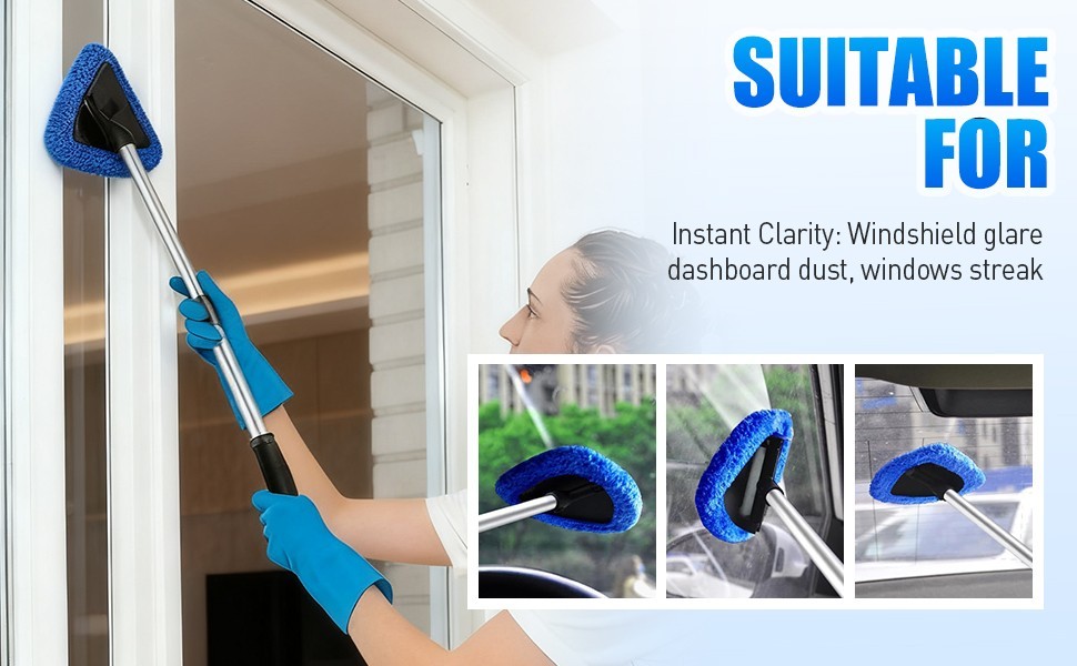 Windshield Cleaning Tool,Car Window Glass Wiper Cleaner,4/8XBrush Pad Extendable