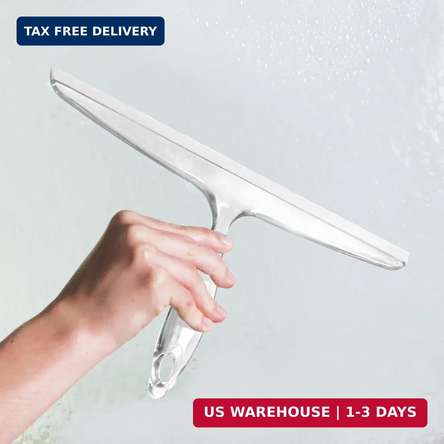 iDesign Plastic Bath Squeegee for Glass with Suction Hook Holder – 12″, Clear