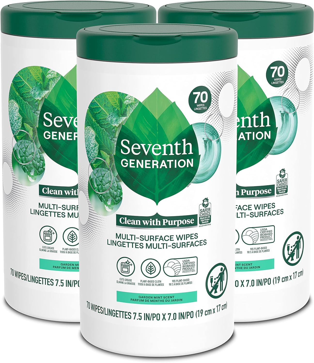 Seventh Generation Multi Purpose Wipes All Purpose Cleaning Garden Mint Scent wi